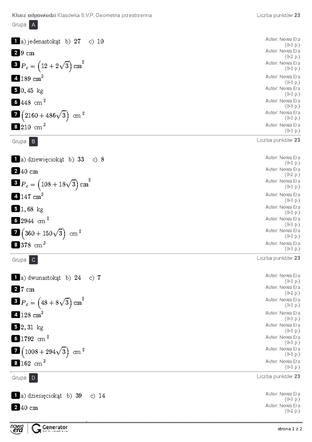 Sprawdzian Bryły Obrotowe Nowa Era www.studocu.com