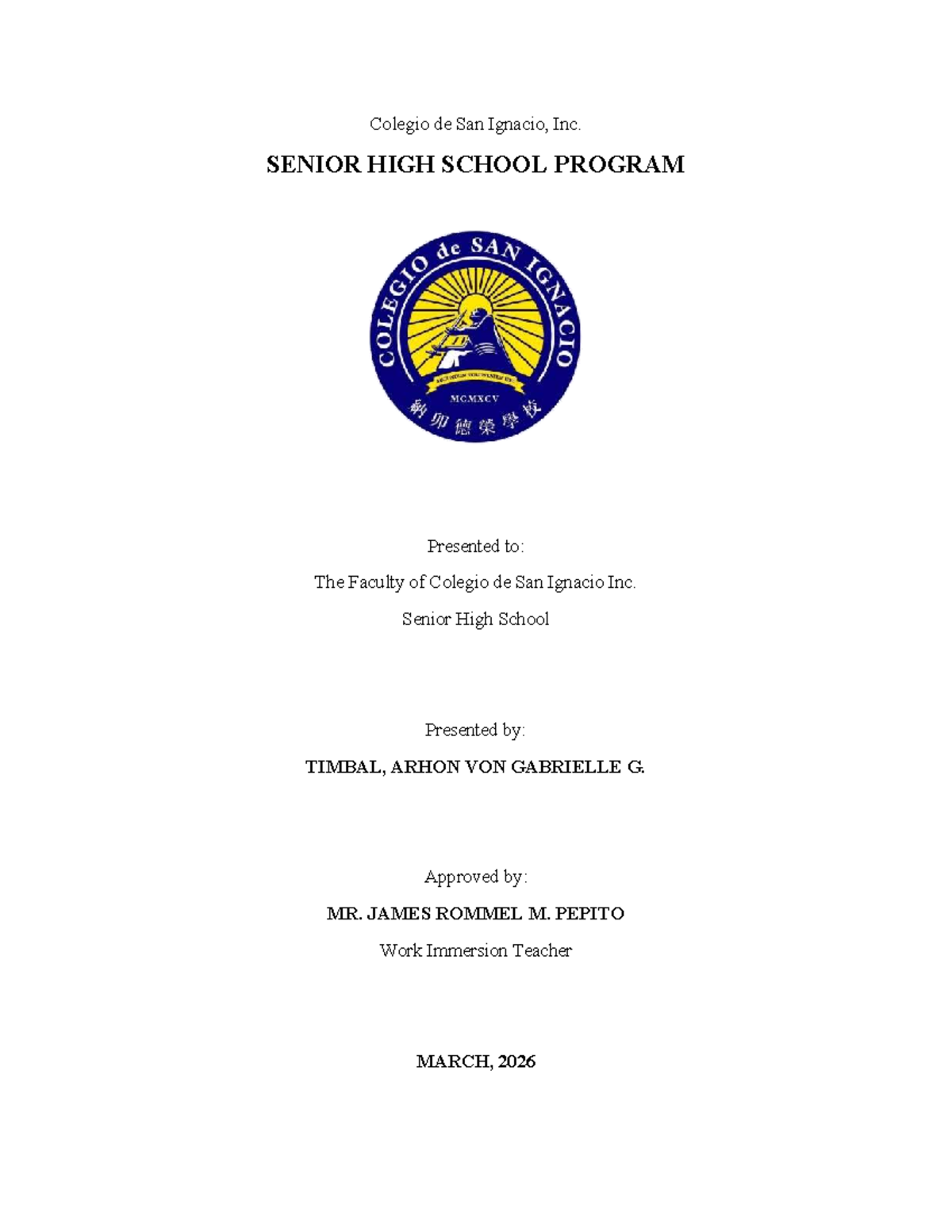 SENIOR HIGH SCHOOL WORK IMMERSION PORTFOLIO (SHS 2026) - Studocu