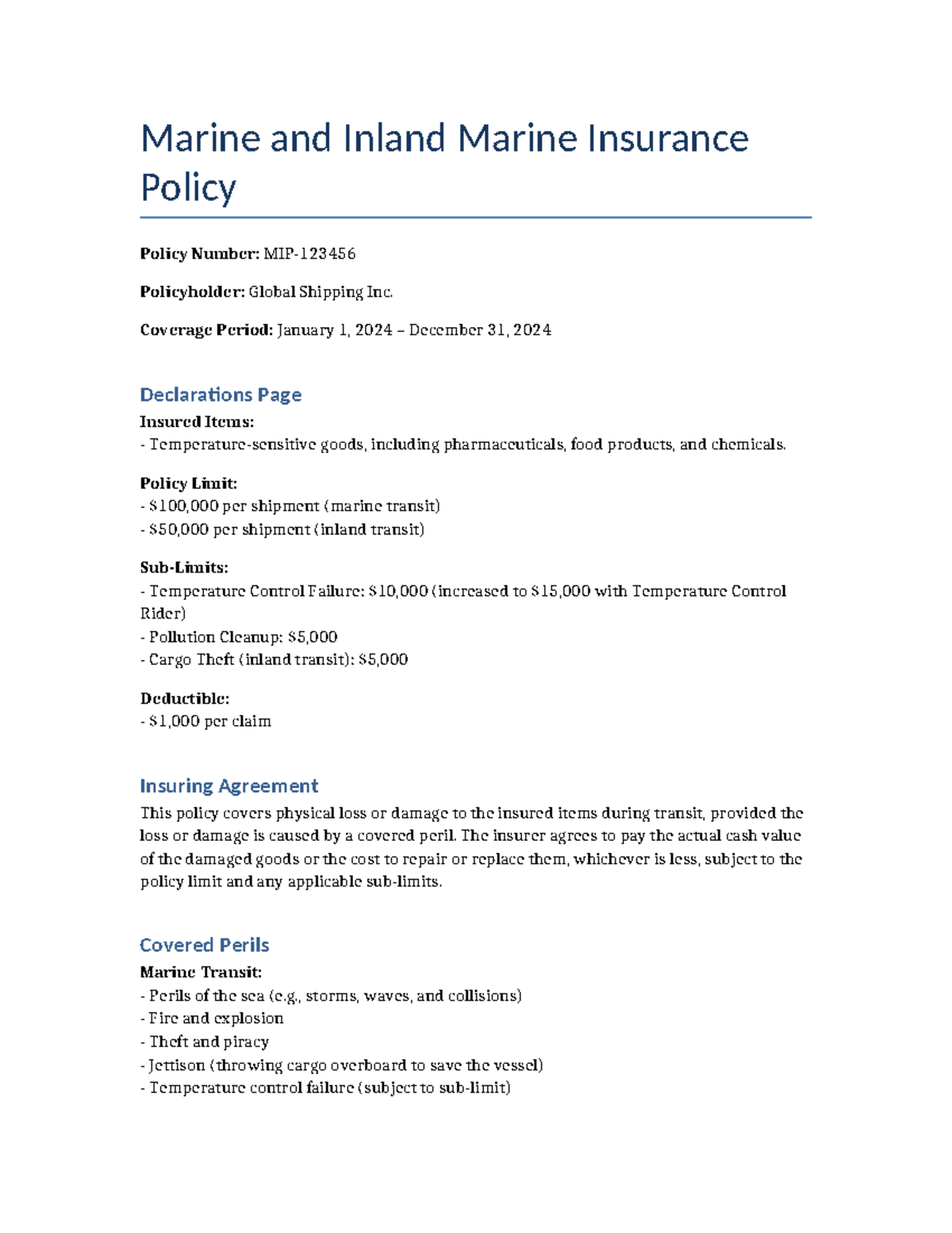 Marine Inland Insurance Policy - Marine and Inland Marine Insurance ...