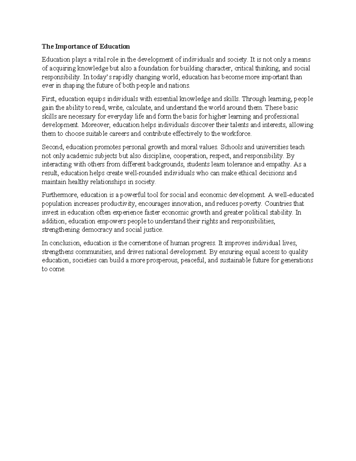 The Role of Education in Personal and Societal Development - Studocu