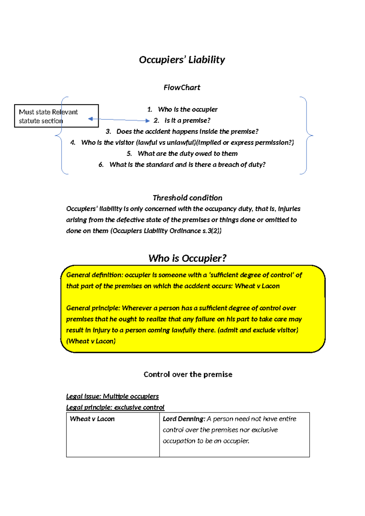 Occupiers' + Employer Liability - Must state Relevant statute section ...
