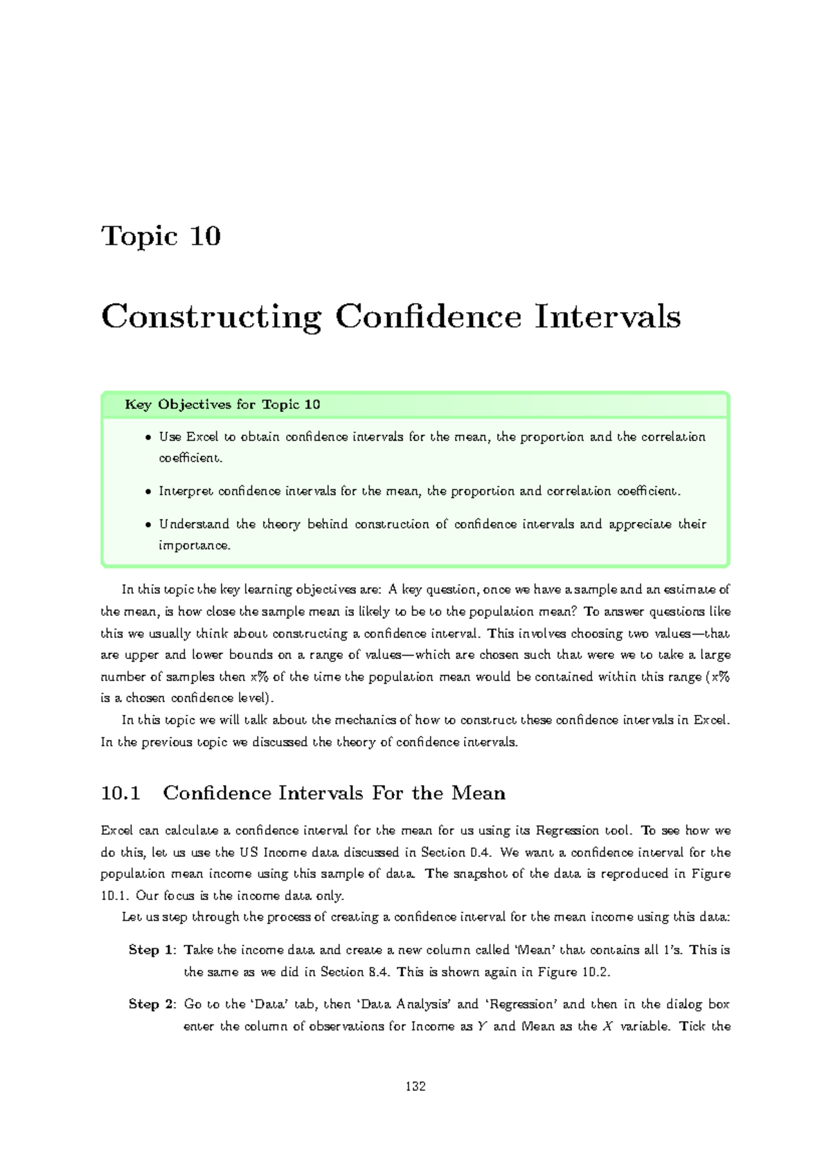 Course notes 10 - Topic 10 Constructing Confidence Intervals Key ...
