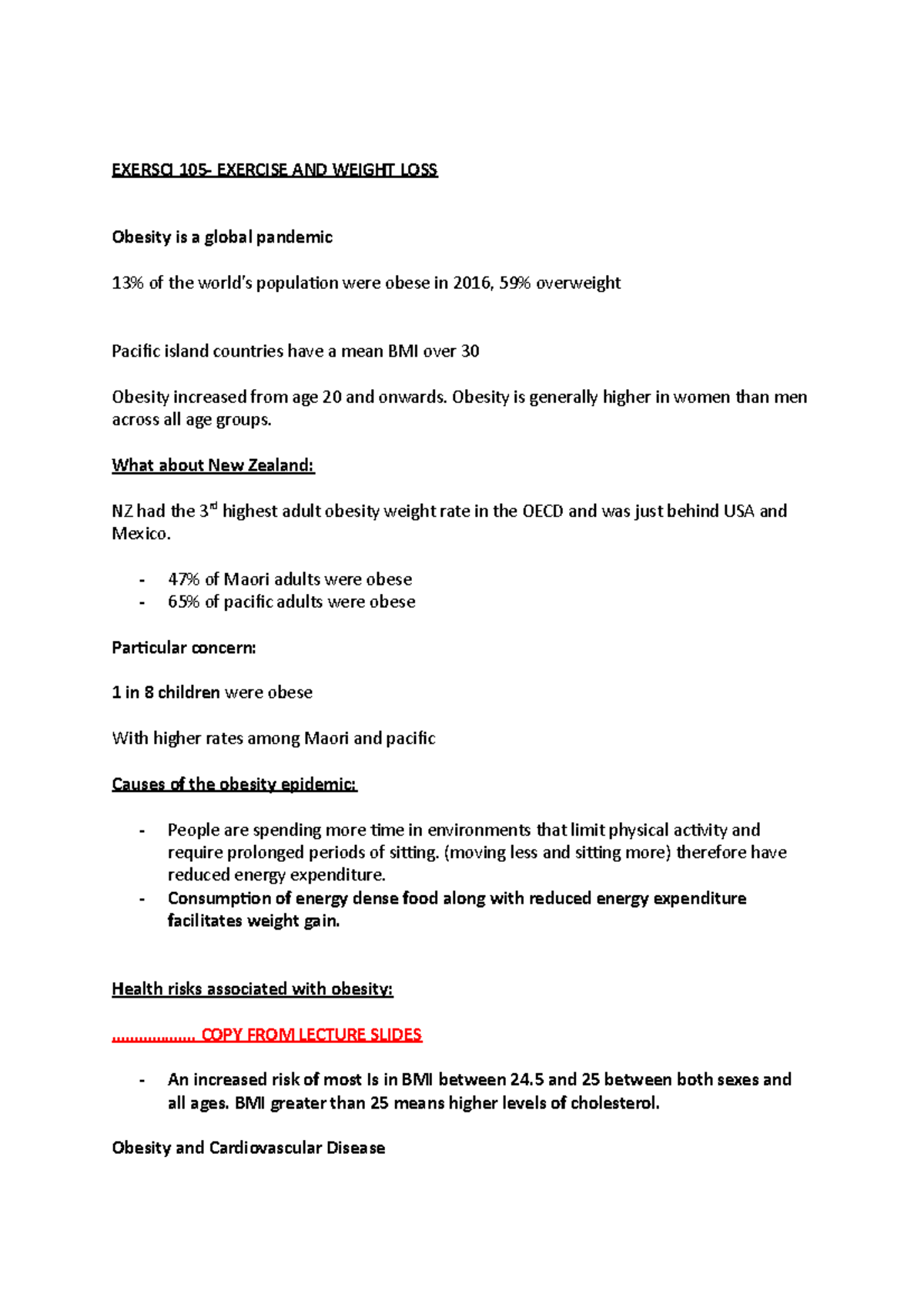 EXERSCI 105 - Lecture Notes on Obesity and Weight Management - Studocu