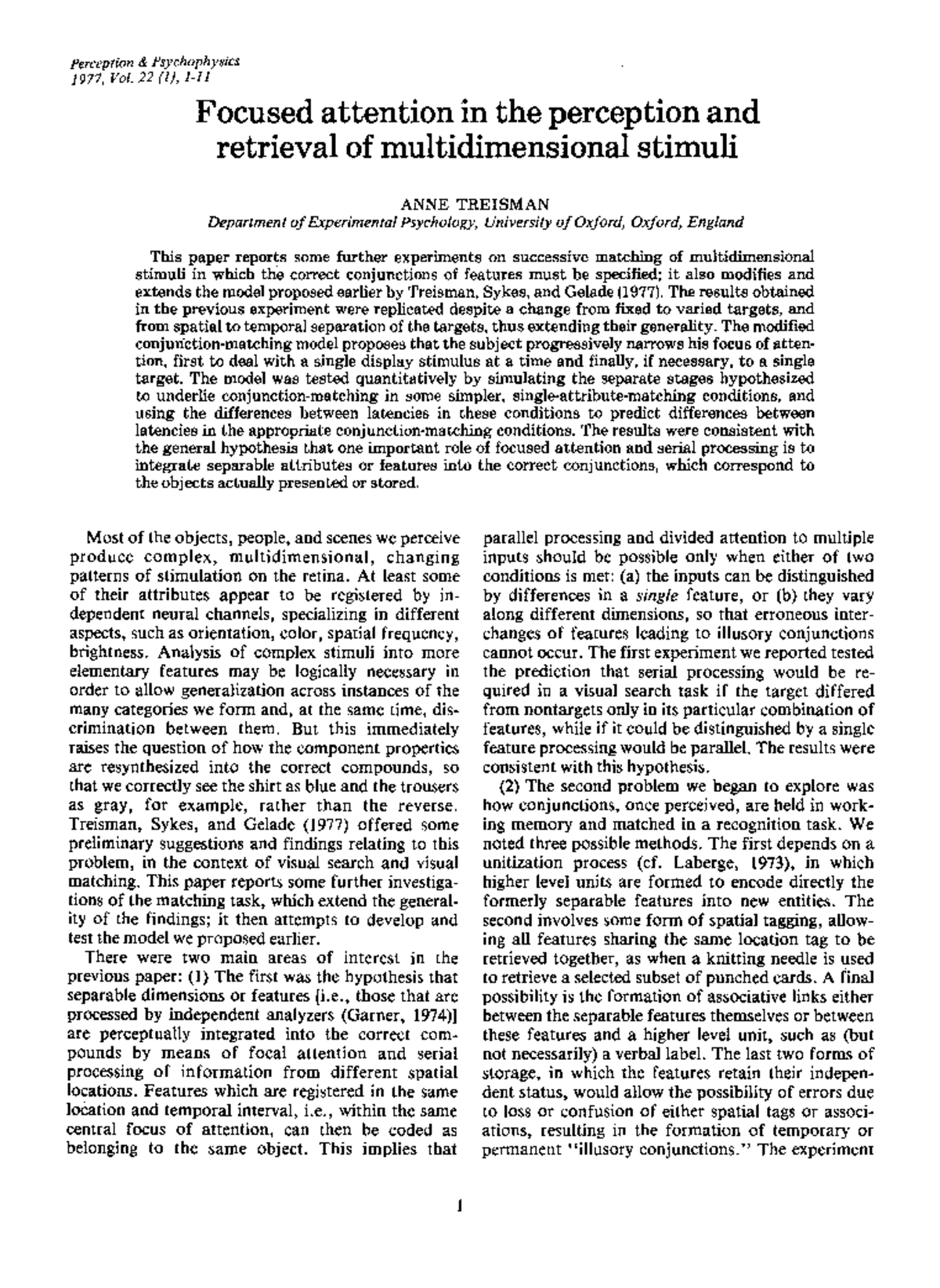 Focused attention and multidimensional stimuli in perception ...