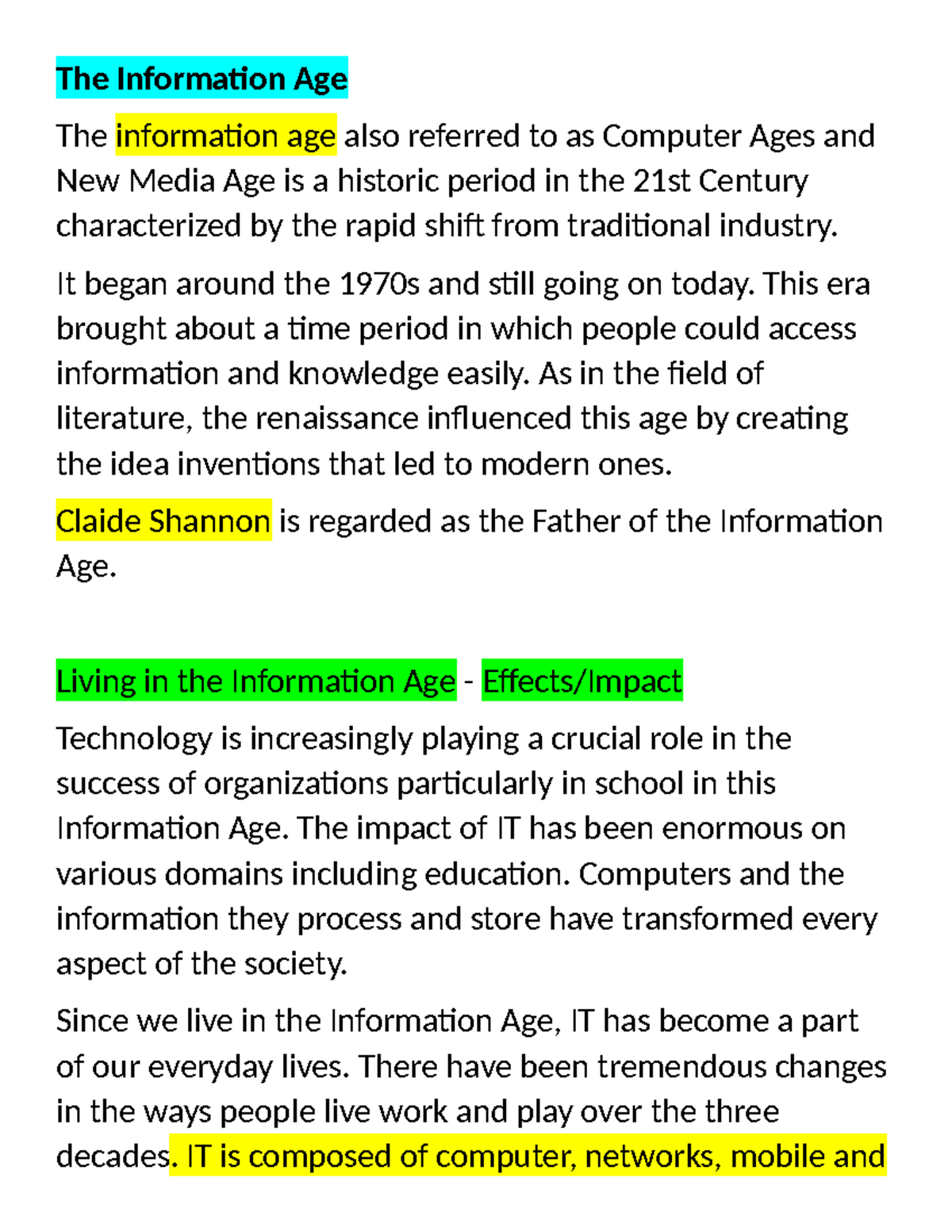 The Information Age: Transformations in Society and Technology - Studocu