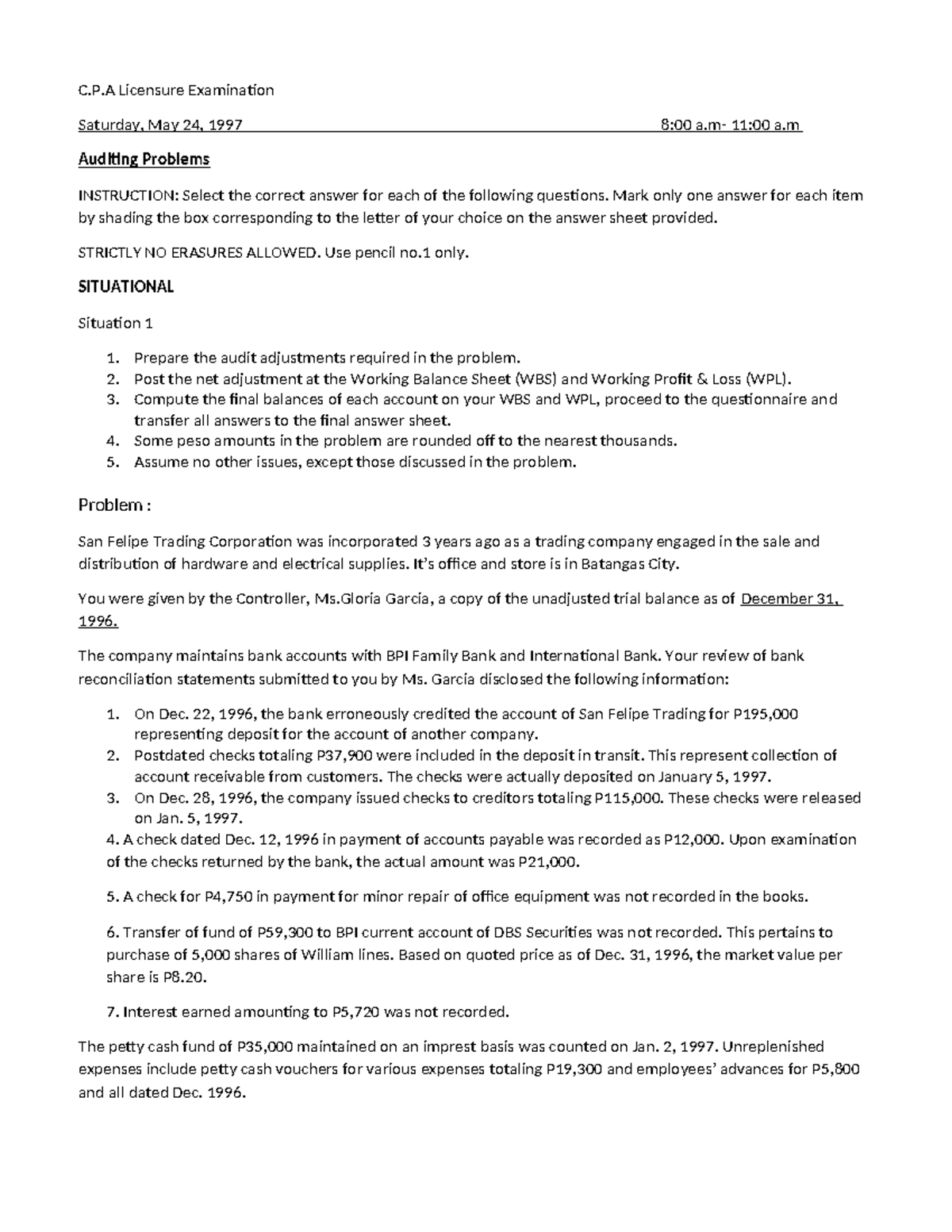 Auditing Problems - CPA Licensure Exam - May '97 Review Guide - Studocu