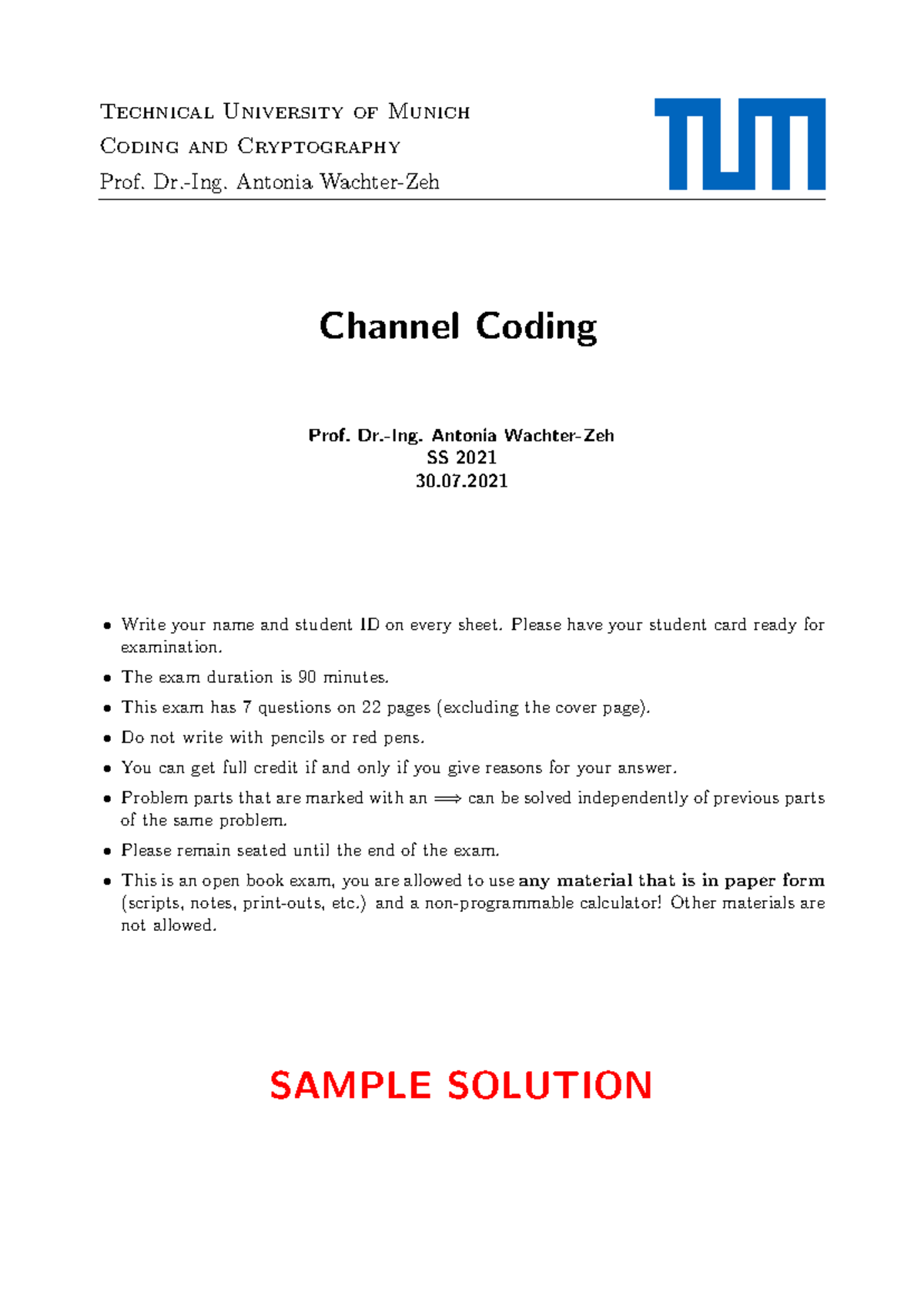 All Previous Year Exam Papers with Solutions for Coding & Cryptography ...