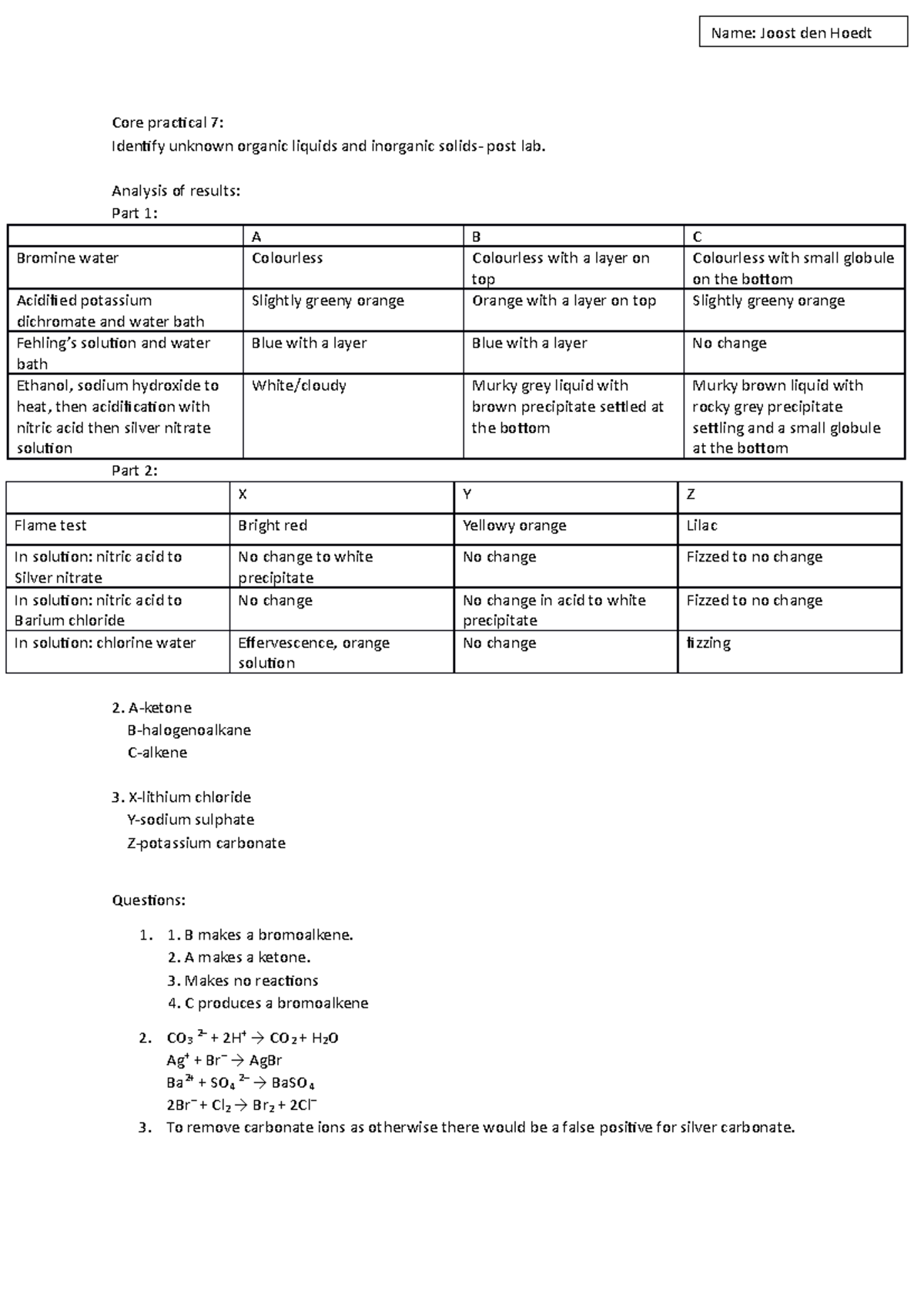 Core Practical 7: Identifying Unknown Liquids & Solids - Post Lab ...