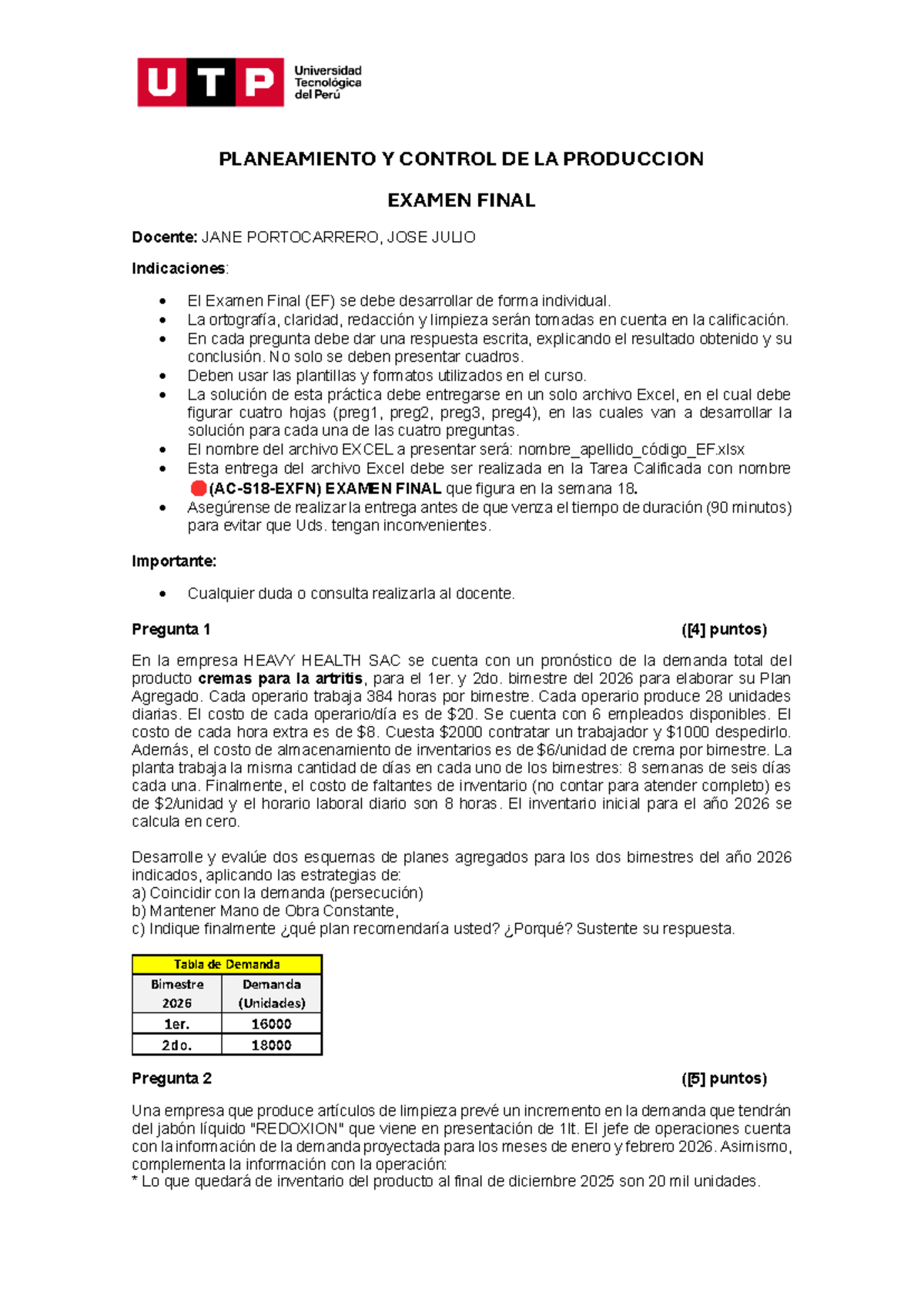 Examen Final PCO DIC2025: Planeamiento y Control de Producción - Studocu