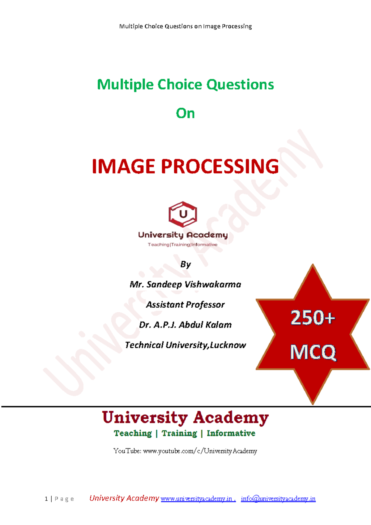 Image Processing MCQ - Lecture Notes (CS101) - Studocu