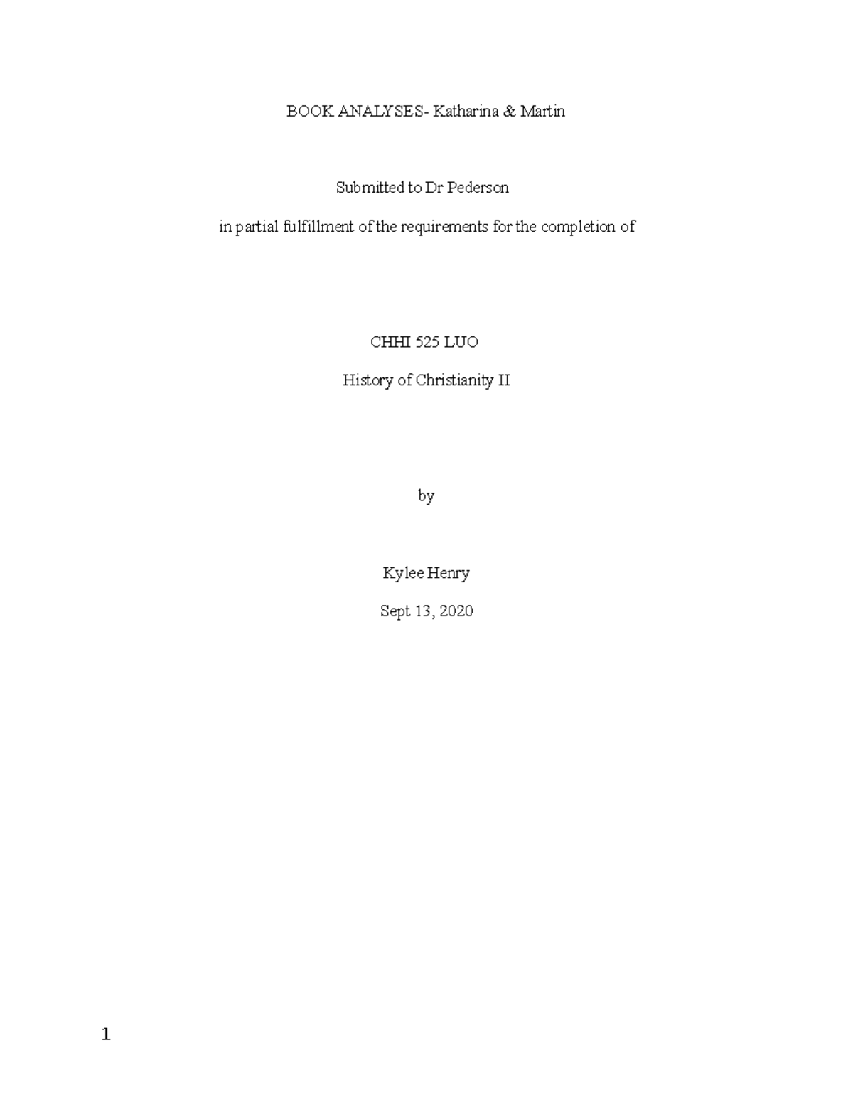 Book critique - book report - BOOK Katharina Martin Submitted to Dr ...