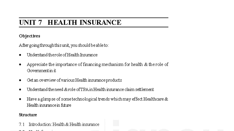 UNIT 7: HEALTH INSURANCE - Comprehensive Study Notes for Exam ...