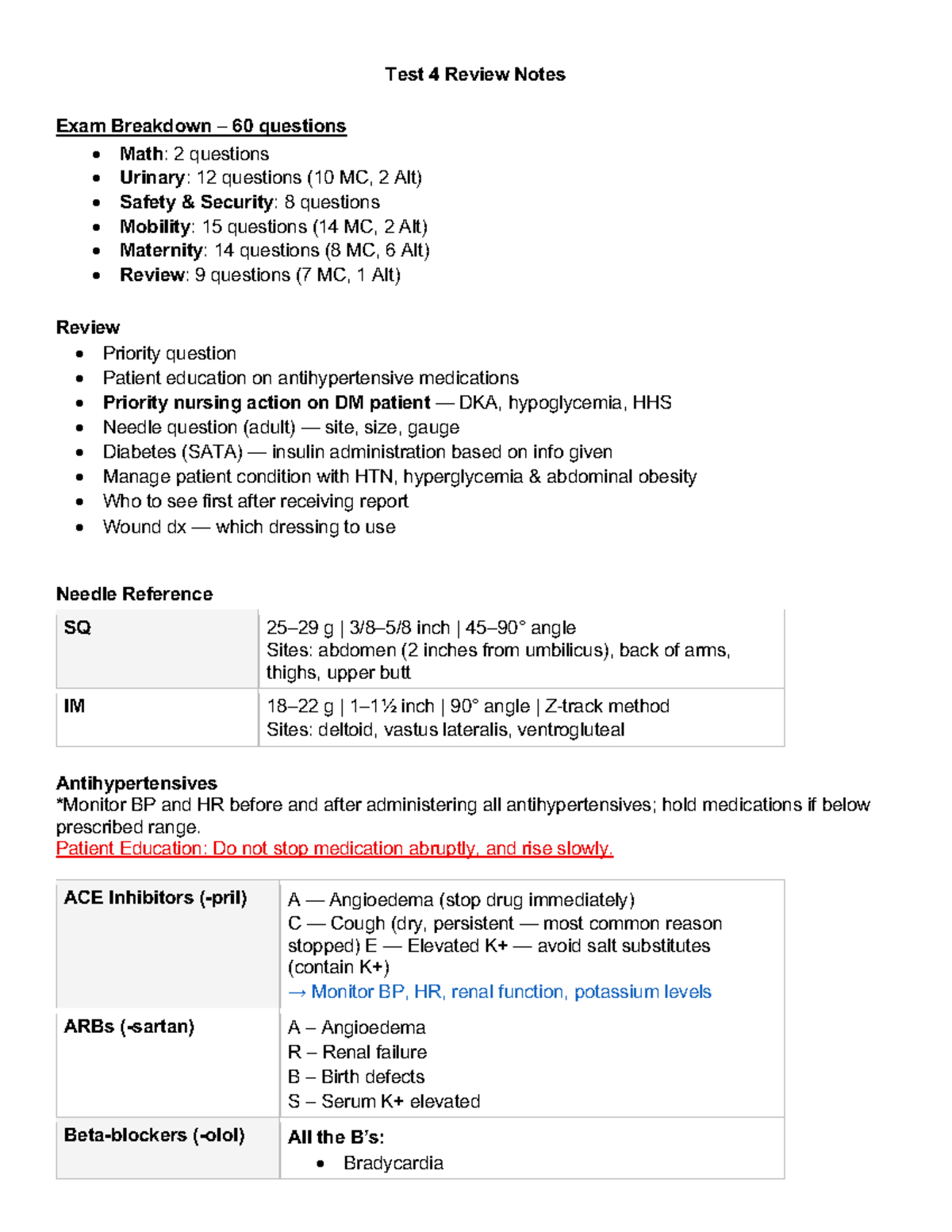 Test 4 Review Notes for Nursing Exam - Studocu