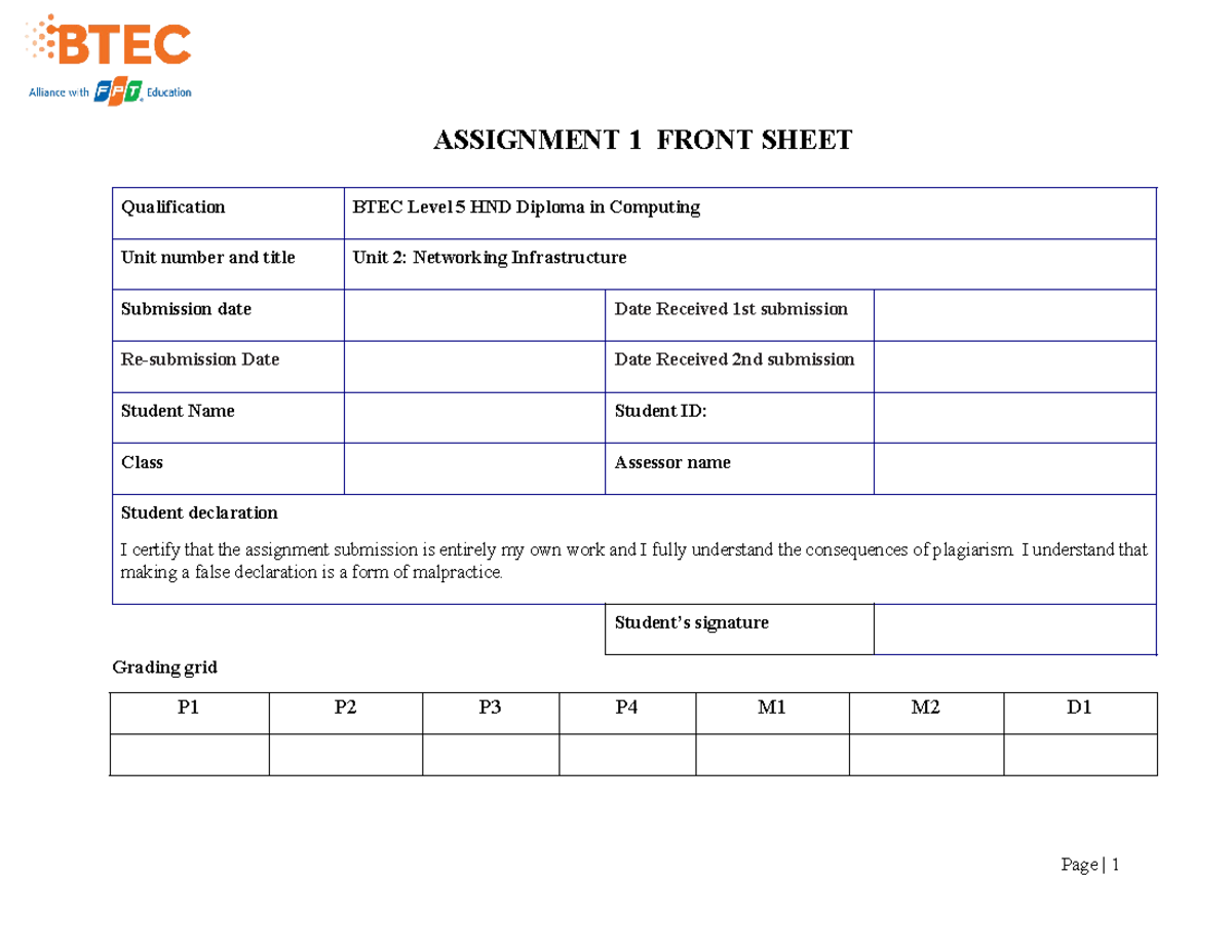 Assignment 1 - dung tin - ASSIGNMENT 1 FRONT SHEET Qualification BTEC ...