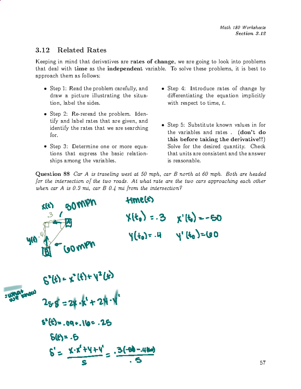 Math 180 Final Exam Notes: Related Rates Section 3 - Studocu