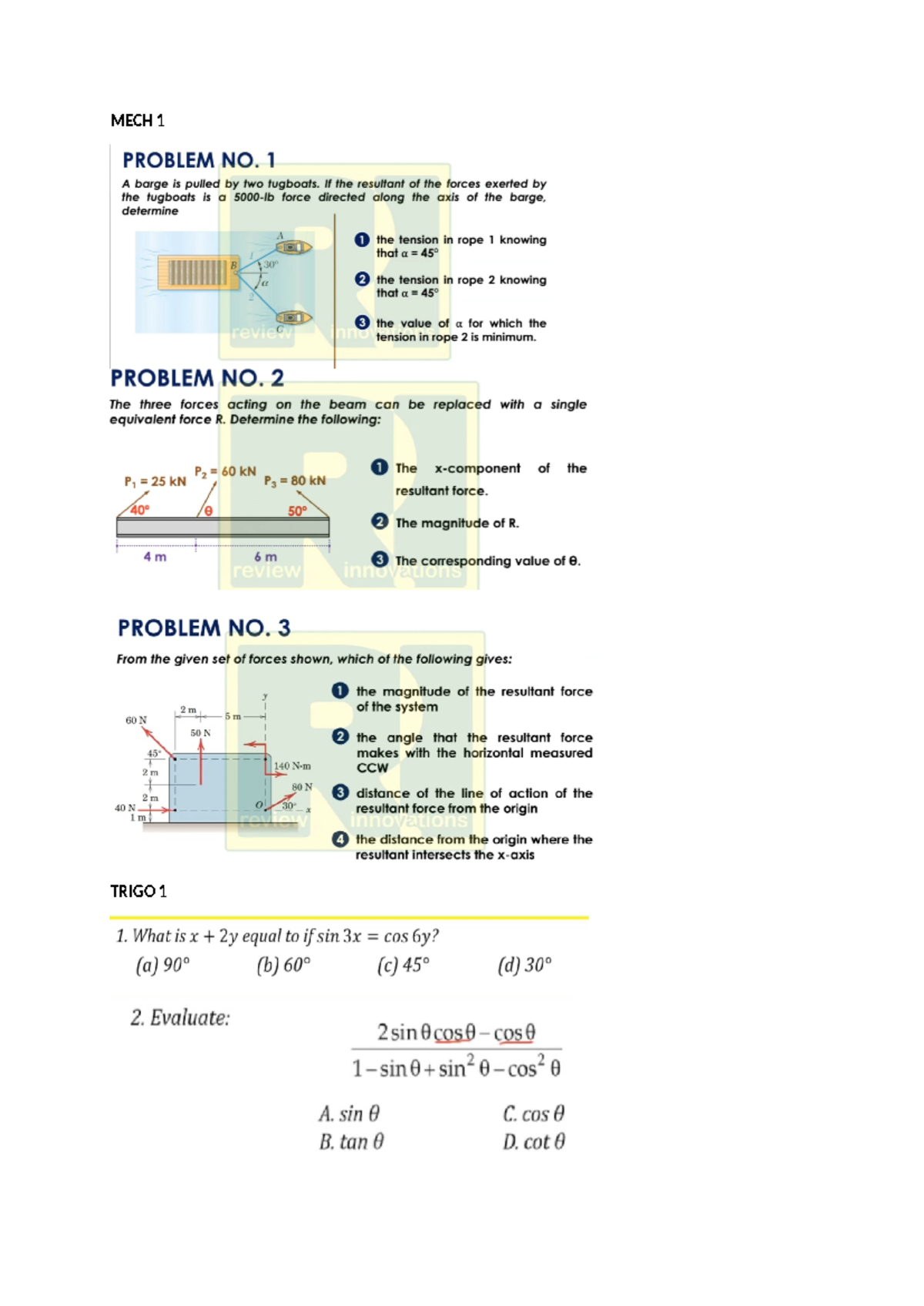 MECH 1 - Mechanics Problem Set and Solutions for Exam Preparation - Studocu