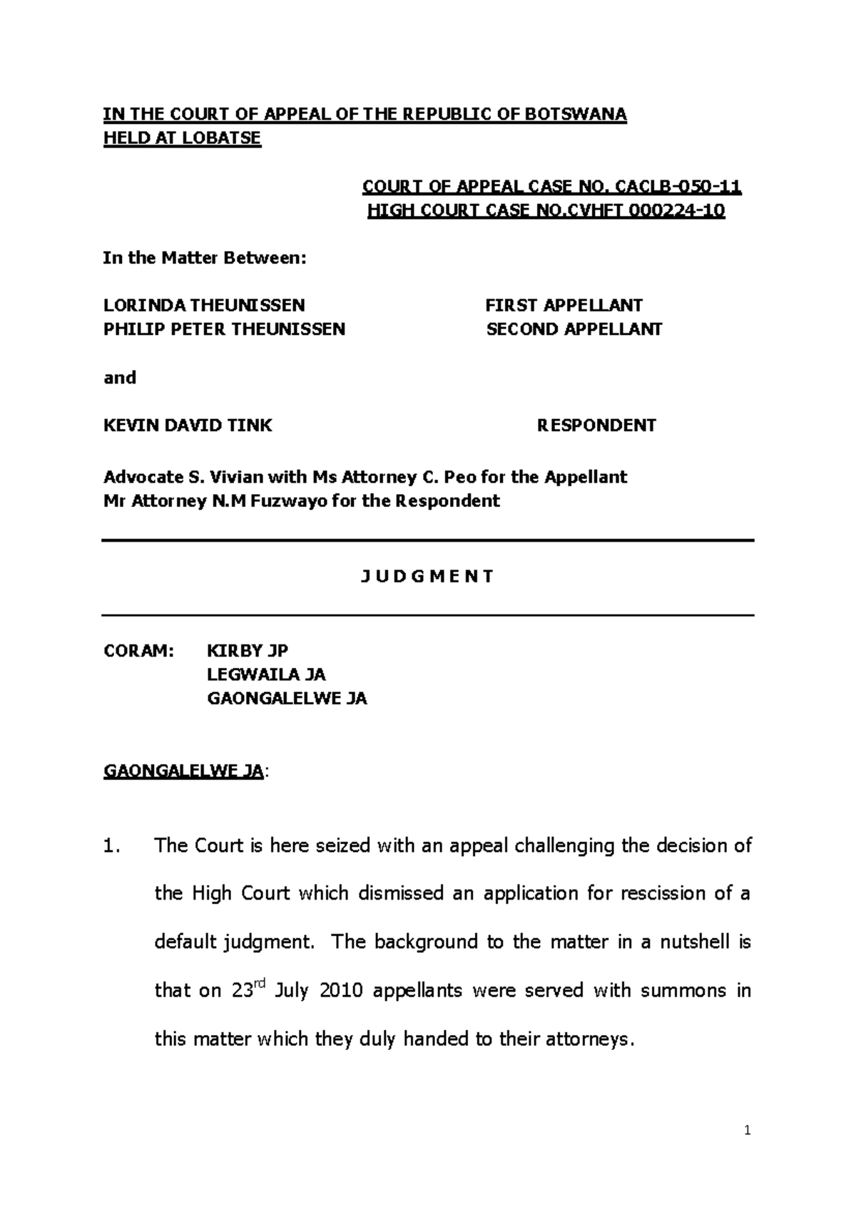 CACLB-050 - Appeal Judgment on Rescission of Default Judgment - Studocu