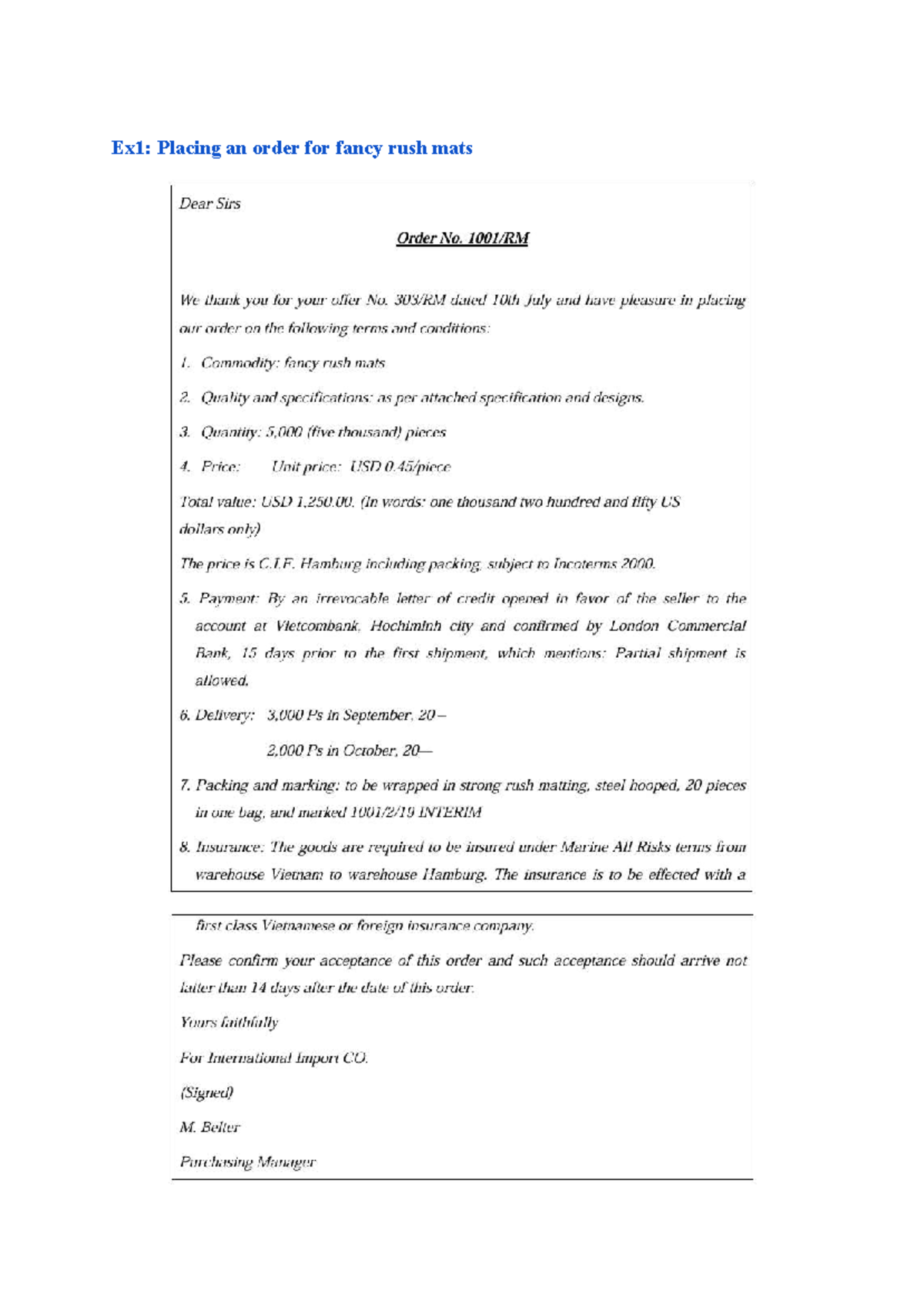 Ex1: Order Process for Fancy Rush Mats - Course Notes - Studocu