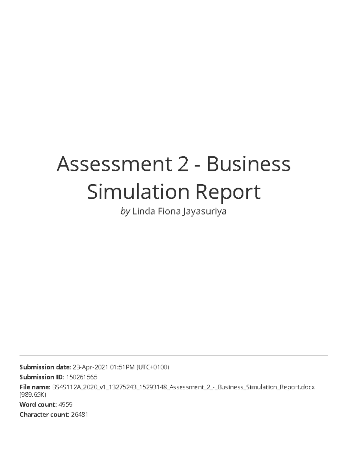BS4S112A - Assessment 2: Business Simulation Report Overview - Studocu