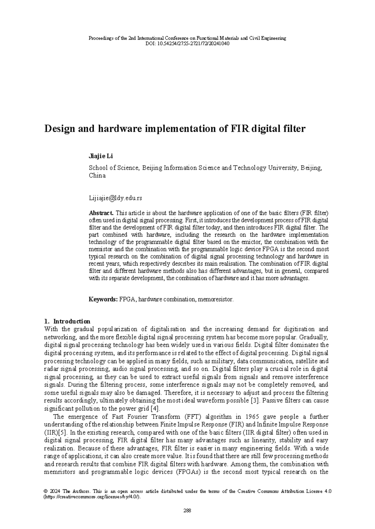 Design and Hardware Implementation of FIR Digital Filter (ENG-101 ...