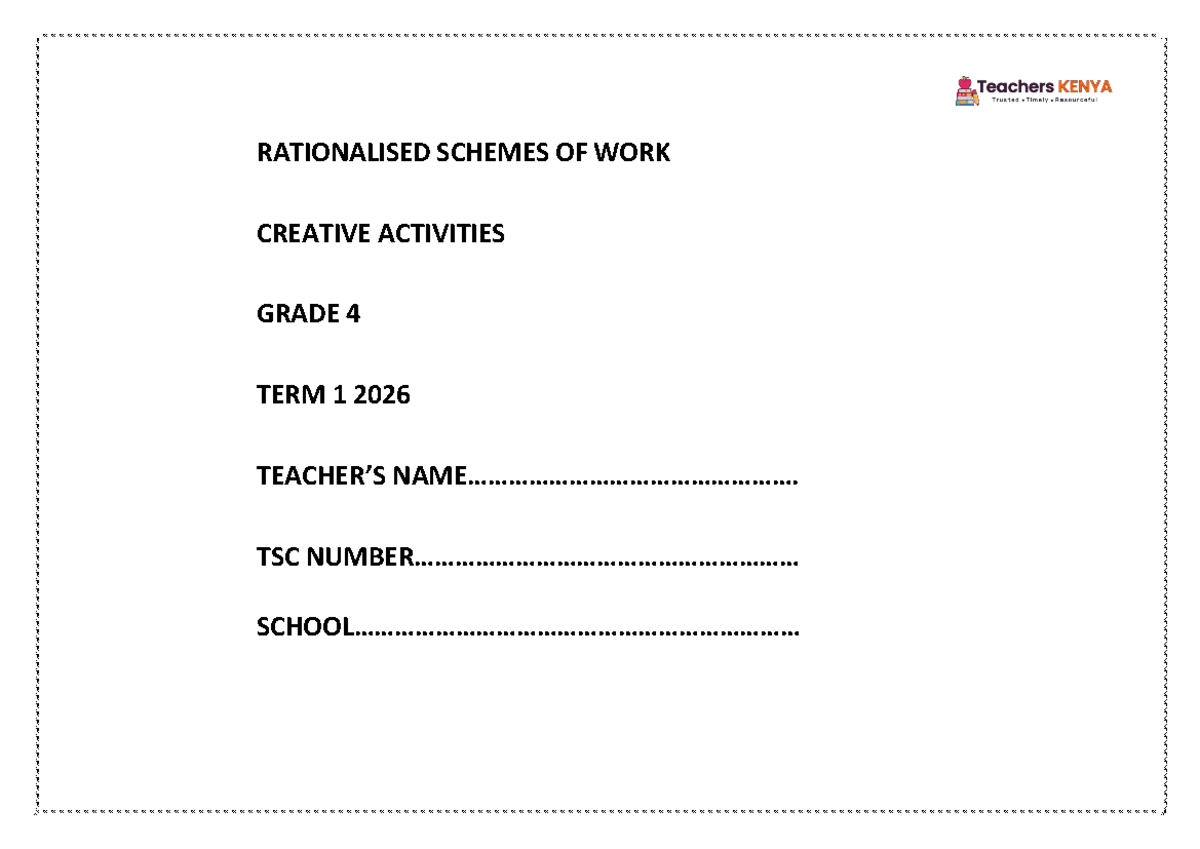 TERM 1 2026 Grade 4 Creative Activities Schemes of Work - Studocu