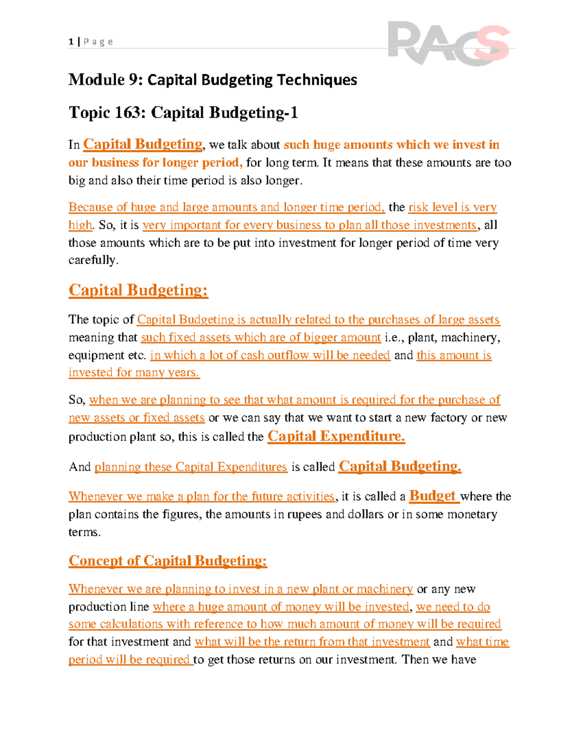 MGT201 Module 9: Capital Budgeting Techniques Overview and Insights ...