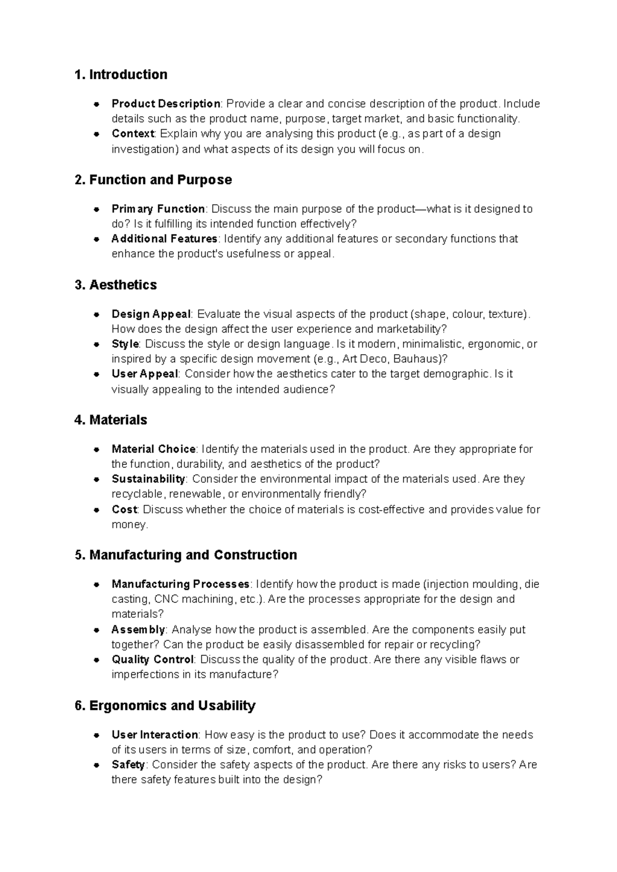 Product Analysis Guide: Evaluating Design Aspects and Usability - Studocu