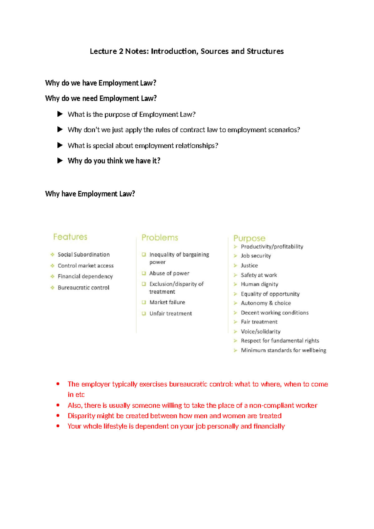 Lecture 2 Notes: Understanding Employment Law Fundamentals - Studocu