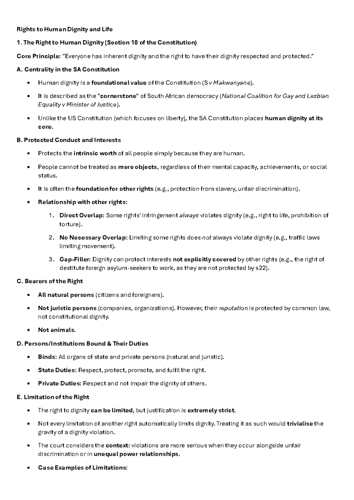 HRL-Right to Human Dignity and Life: Constitutional Analysis - Studocu
