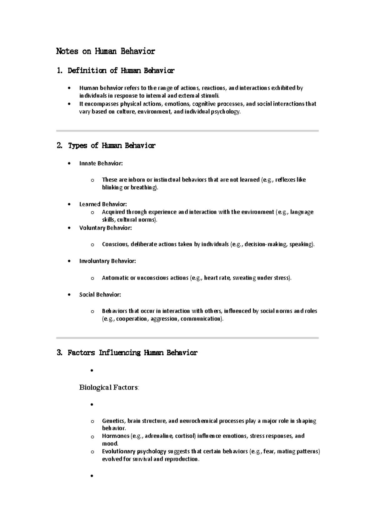 Notes on Human Behavior: Key Concepts and Influencing Factors - Studocu