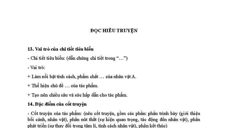 ĐỌC HIỂU TRUYỆN - Vai Trò Chi Tiết Tiêu Biểu và Cốt Truyện - Document Preview