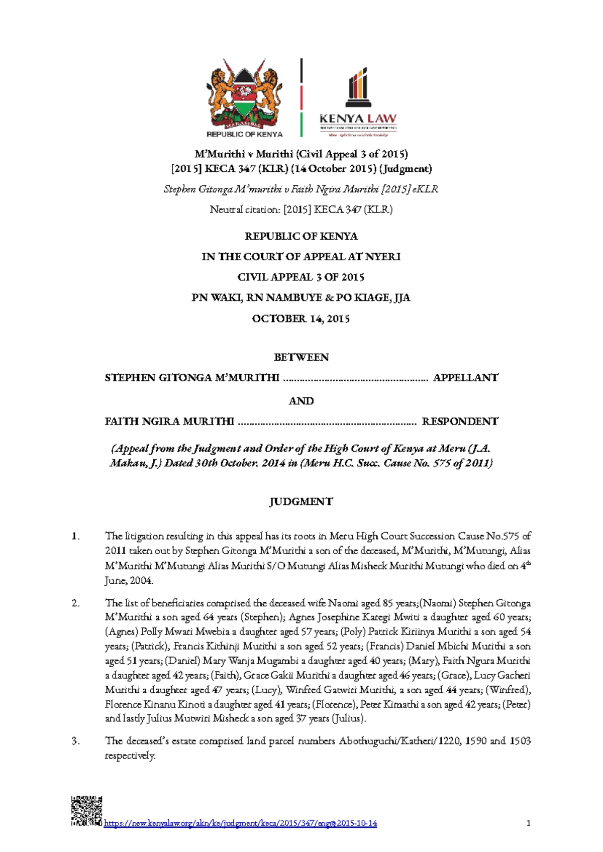 MMurithi v Murithi (Civil Appeal 3 of 2015) KECA 347 (KLR) Judgment ...