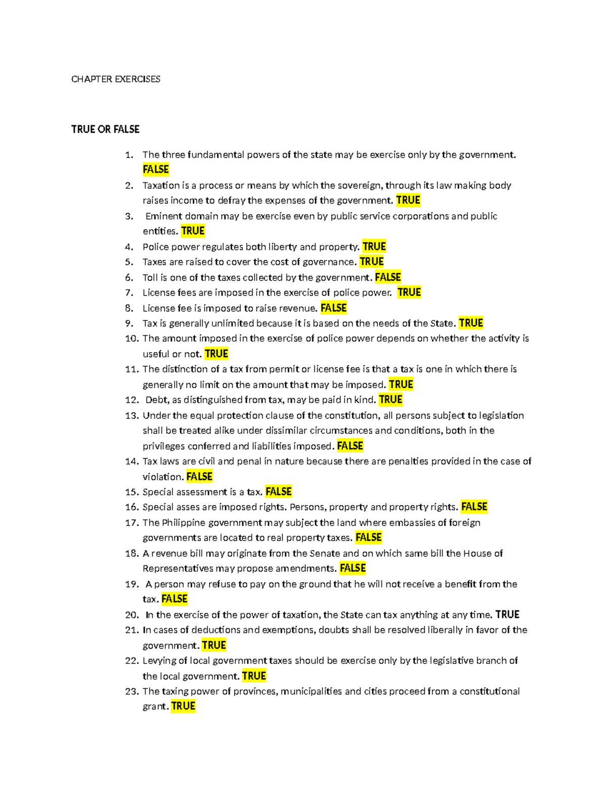 CHAPTER EXERCISES: TRUE OR FALSE & MULTIPLE CHOICE QUESTIONS - Studocu