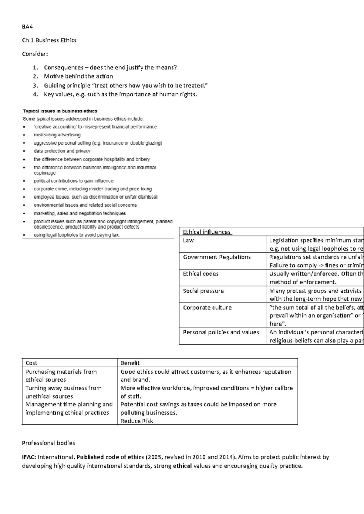 BA4 Ch 1 Business Ethics: Key Concepts and Ethical Frameworks - Studocu