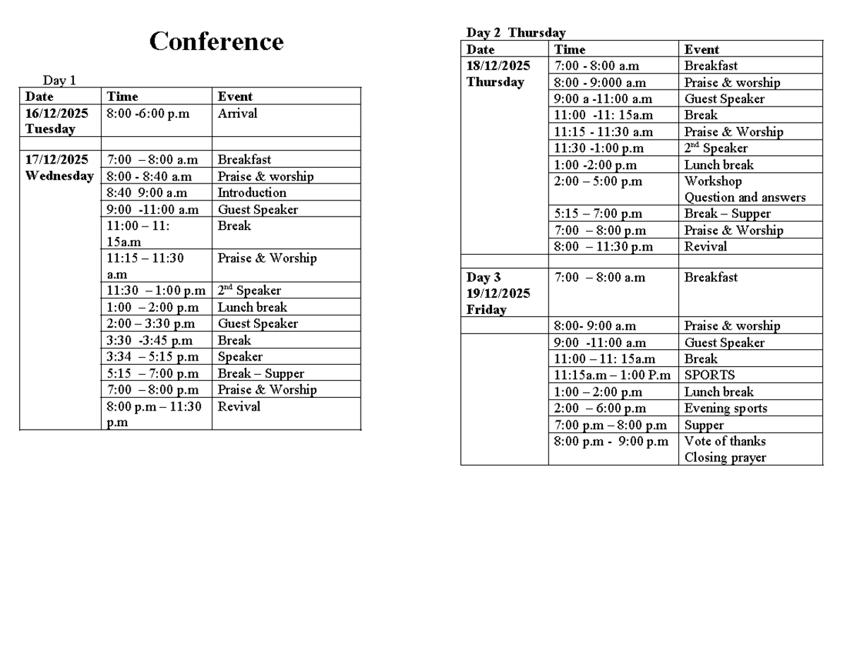 Conference 2 - Day 1 & 2 Schedule and Notes - Studocu