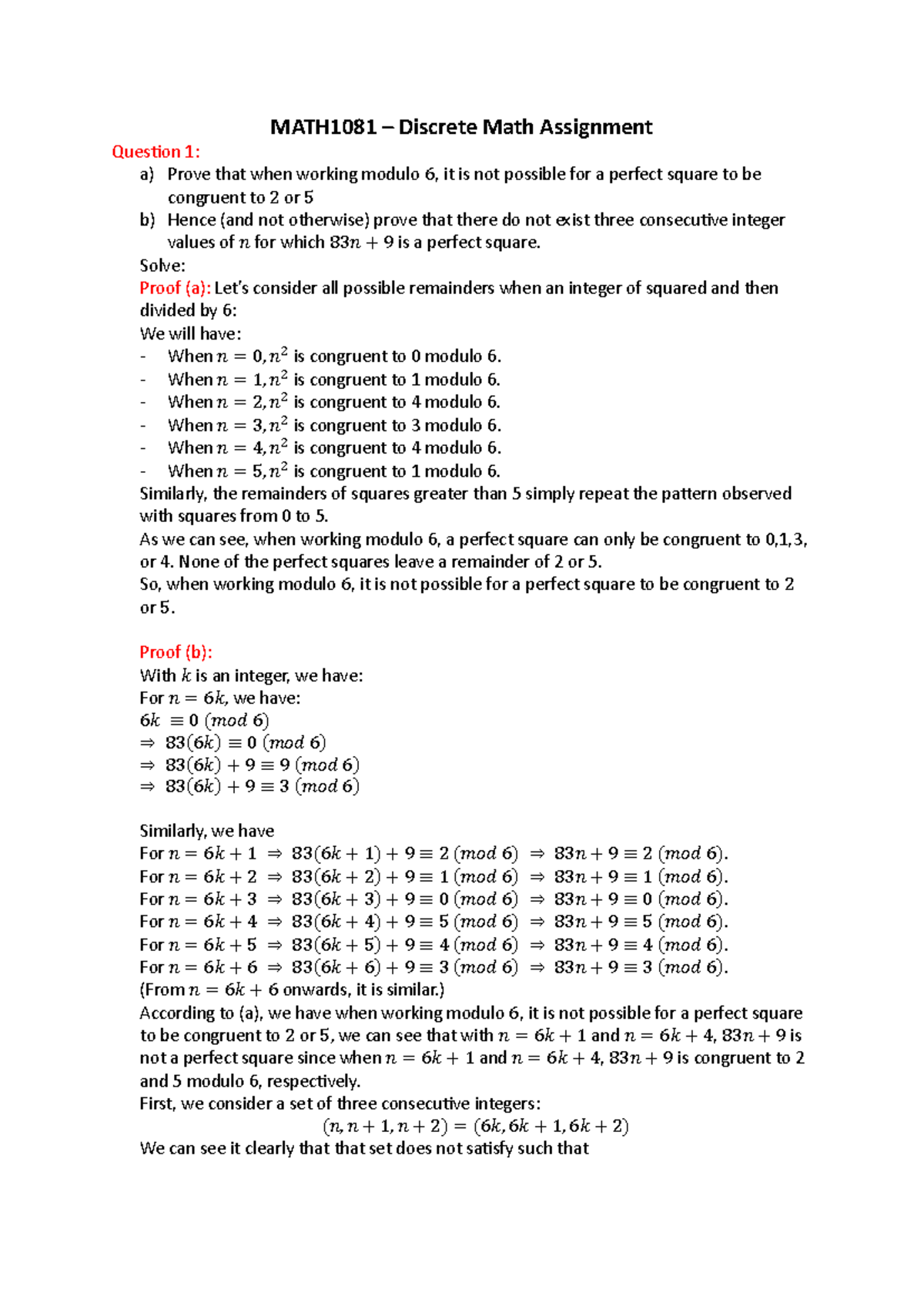 MATH1081 Discrete Math Assignment: Perfect Squares & Relations - Studocu
