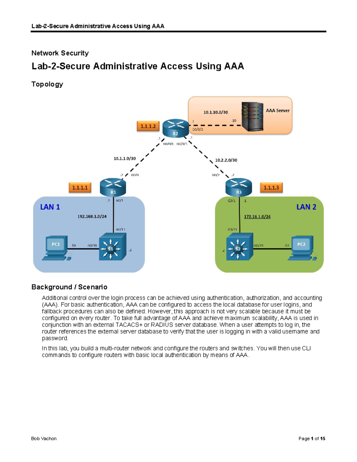 Lab 2: Configuring AAA for Network Security and Admin Access - Studocu