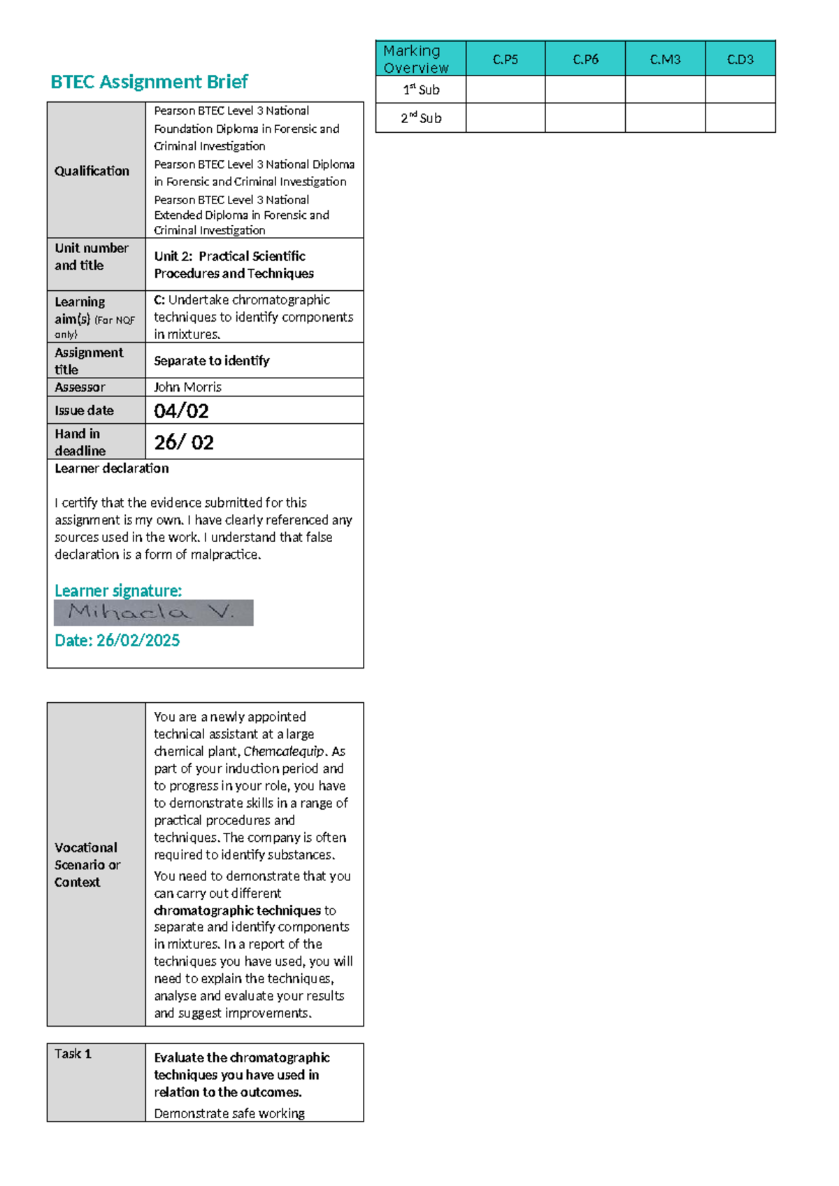Unit 2C Assignment: Chromatographic Techniques in Forensic Analysis ...