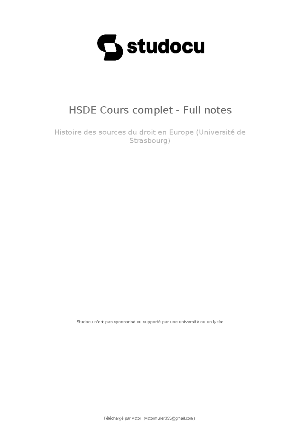 HSDE Cours Complet : Histoire des Sources du Droit en Europe - Studocu