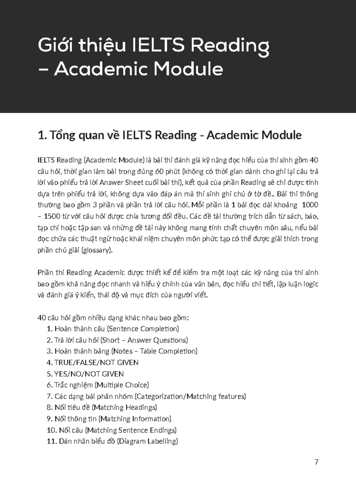 Tổng quan về IELTS Reading - Academic Module (Khóa: 7) - Studocu