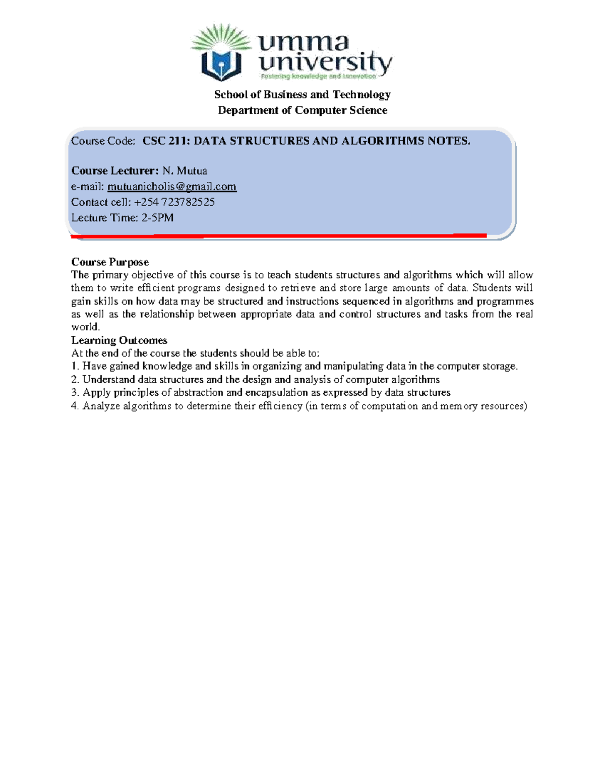 CSC 211: Data Structures and Algorithms Lecture Notes - Studocu