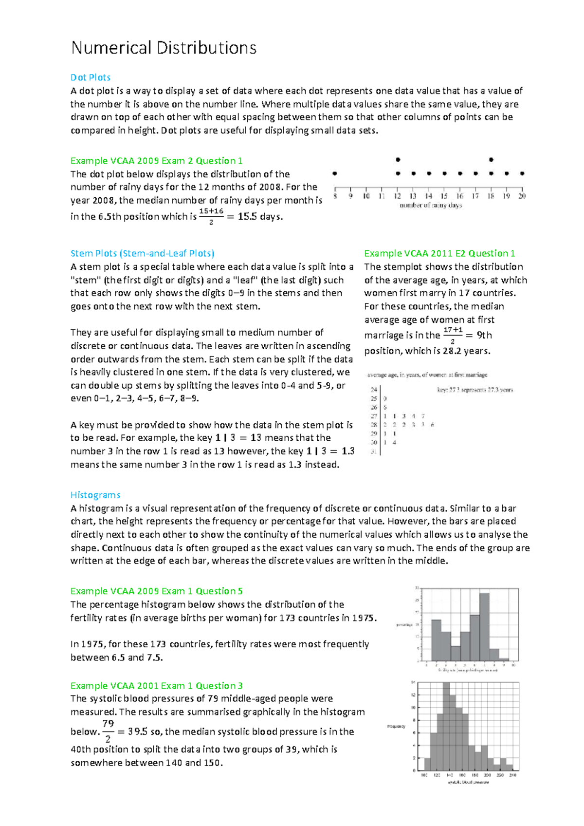 Core Concepts of Data Analysis: Dot, Stem, and Histogram Plots (VCAA ...