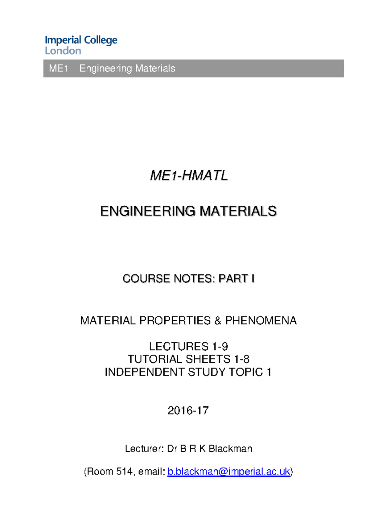 ME1 Course Notes: Engineering Materials - Lecture & Tutorial Resources ...