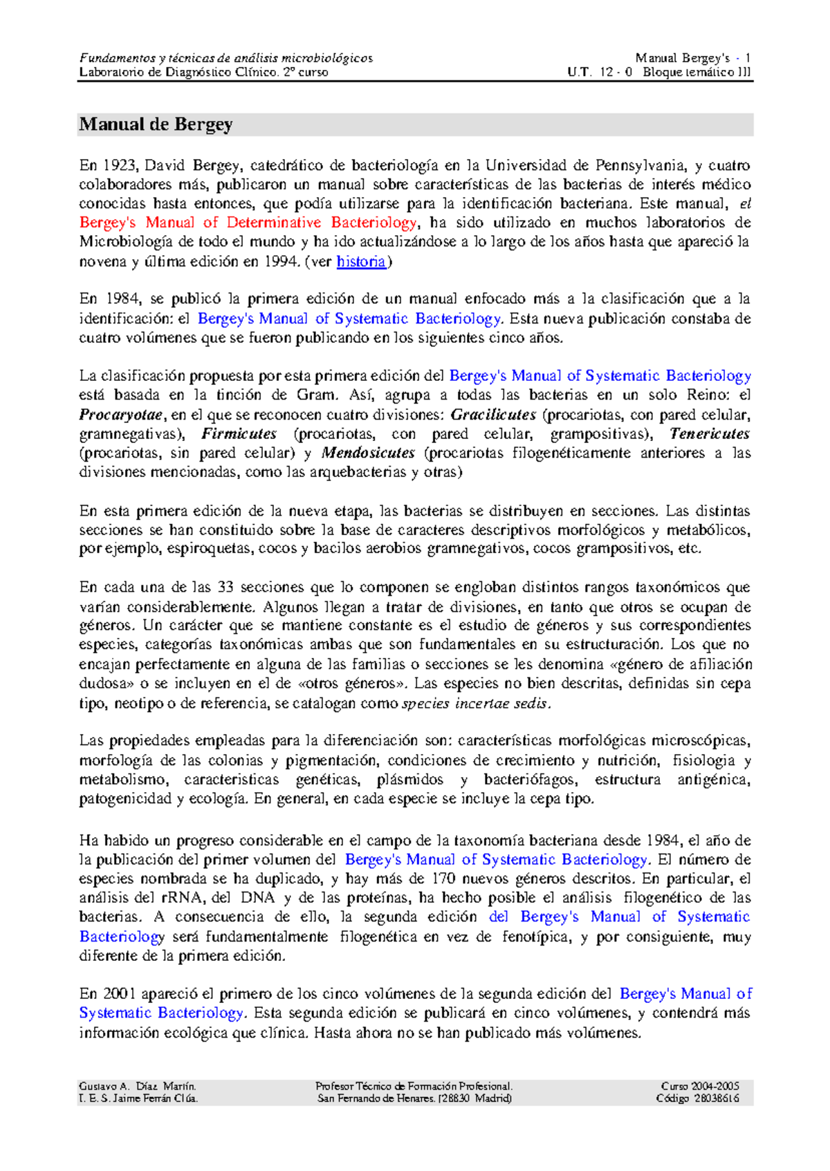 Manual de Bergey's: Historia y Clasificación Bacteriana U.T. 12 - 0 ...