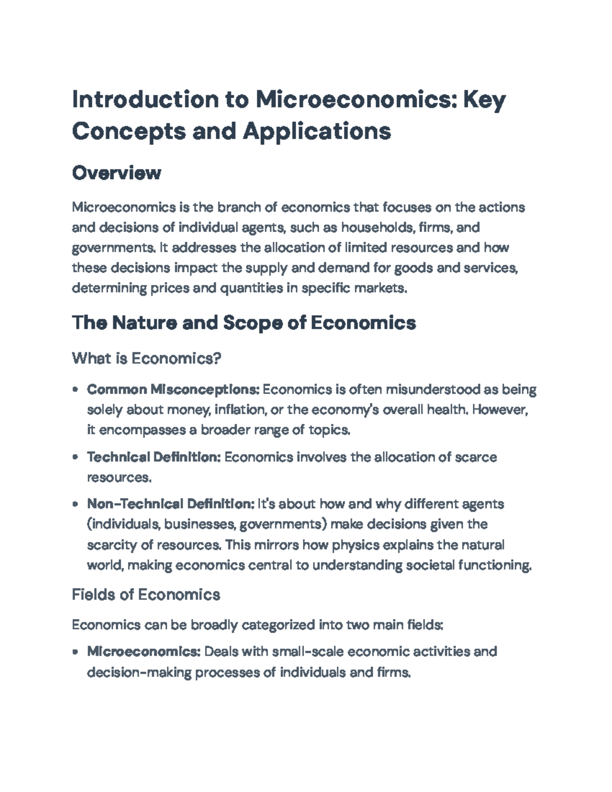 Introduction to Microeconomics: Key Concepts & Applications Guide - Studocu