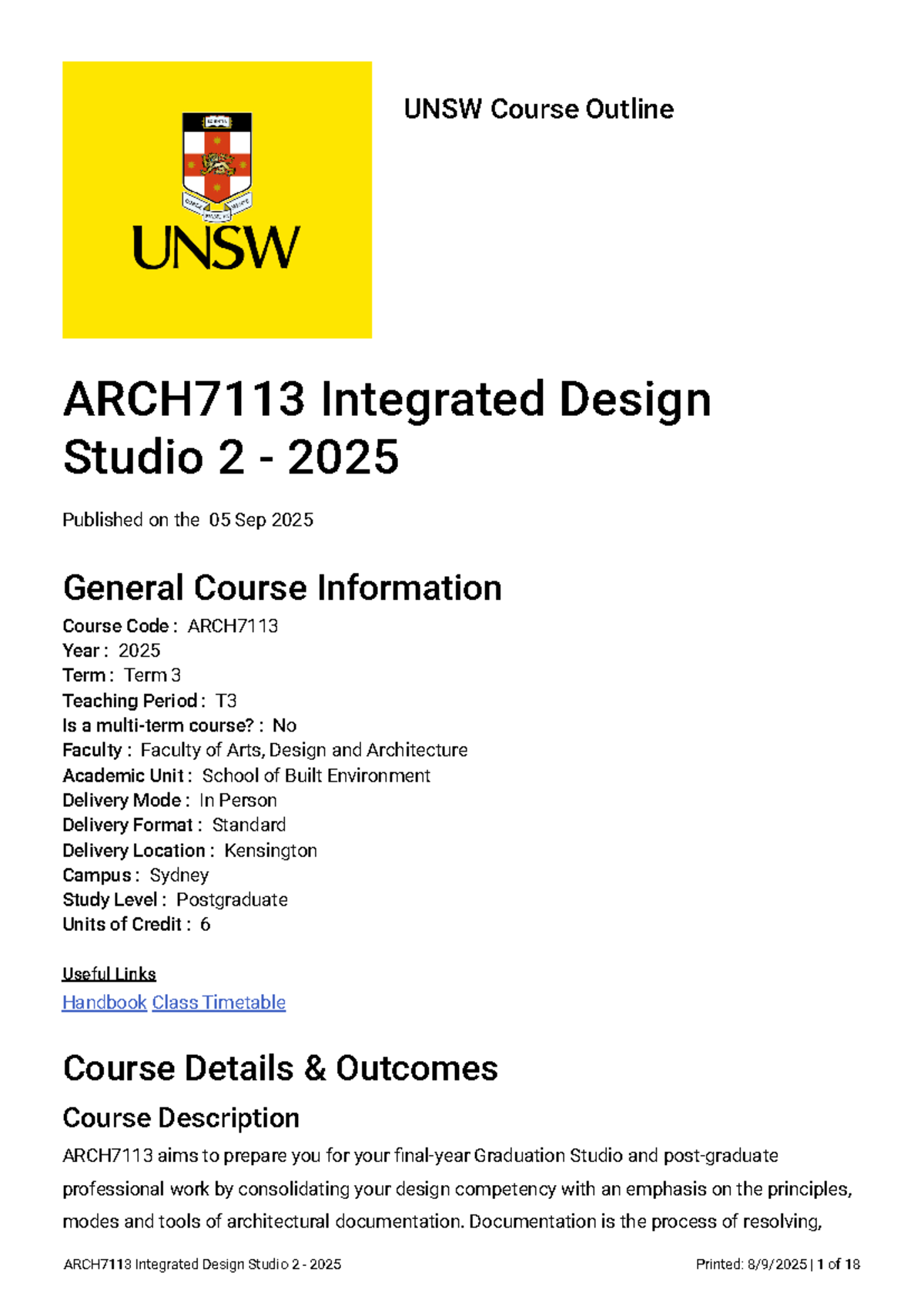 ARCH7113 Integrated Design Studio 2 Course Outline 2025 T3 - Studocu