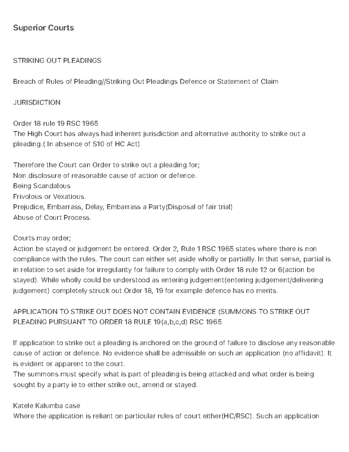 Superior Courts Striking Out Pleadings: ZIALE Edition Insights - Studocu