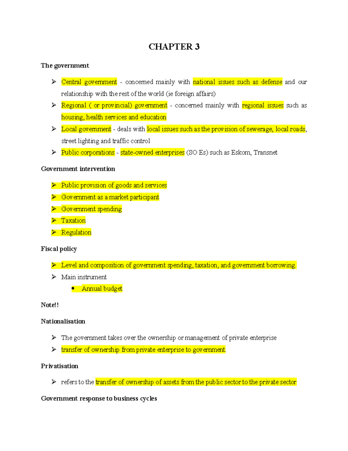 ECO 152 - Chapter 3 Summary: Government Roles & Fiscal Policies - Studocu