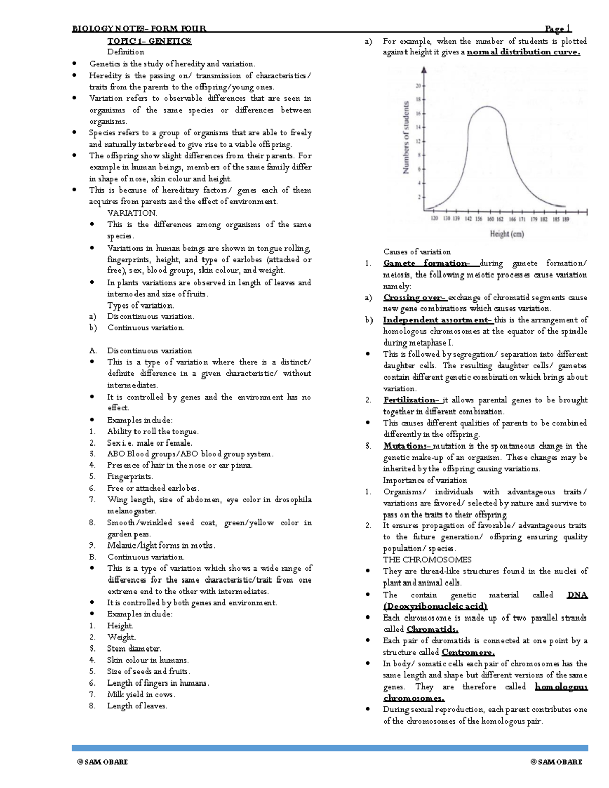 BIOLOGY FORM FOUR: GENETICS TOPIC NOTES - Studocu
