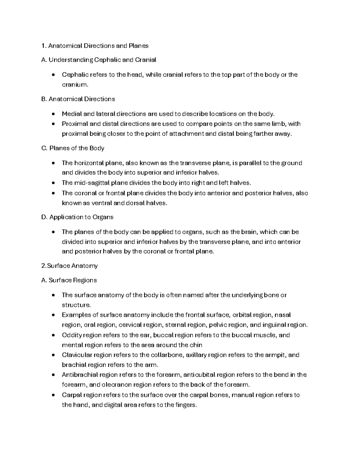 A&P notes 9-24-2024 - Anatomical Directions and Planes A. Understanding ...